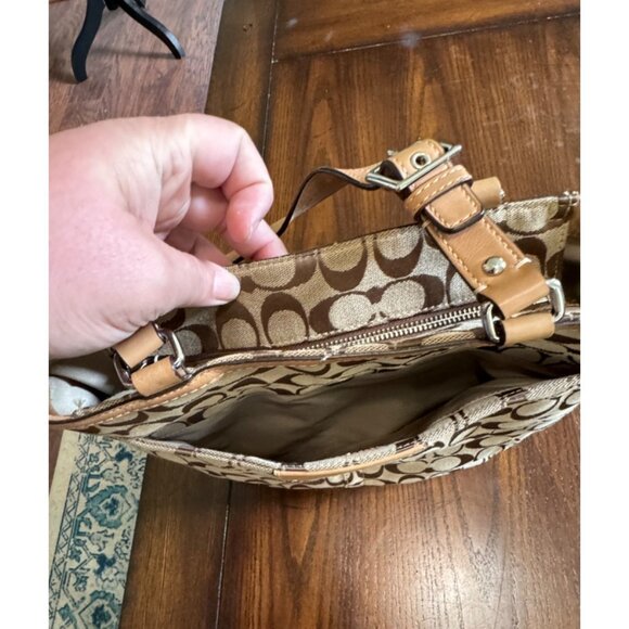 Coach Hamptons Signature Lunch Tote Purse Fabric Shoulder Bag Khaki Logo F15664 - Picture 6 of 12